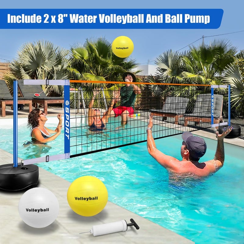 Furypiont Pool Volleyball Net - Portable Indoor/Outdoor Swimming Pool Volleyball Net System with 2 Water Volleyballs and Heavy Duty Base.Adjustable Length 15-25FT for Pickleball and Tennis Net - Image 2